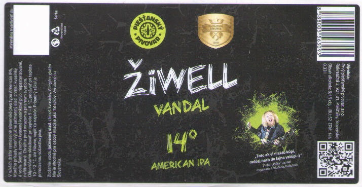 Piestany - Ziwell - Vandal 0,33l biely obdlznik