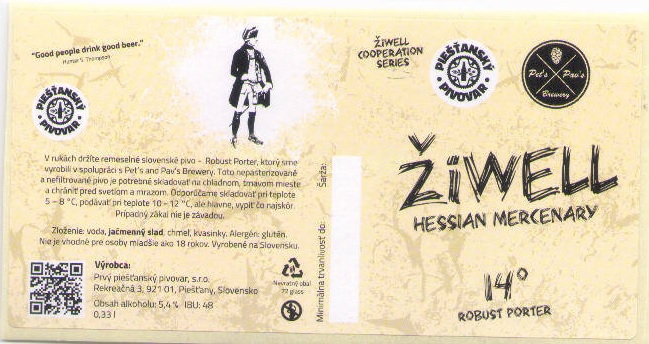 Piestany - Ziwell - Hessian Mercenary 0,33l QR kod oble rohy
