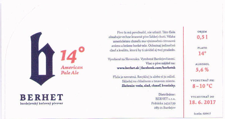 Bardejov -  Berhet - American Pale Ale 1