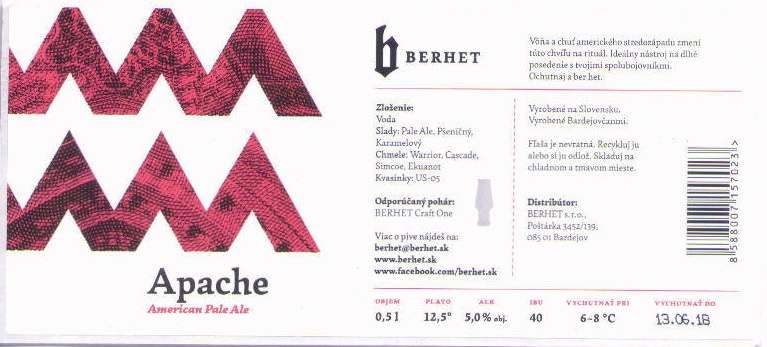 Bardejov - Berhet - Apache 0,5l