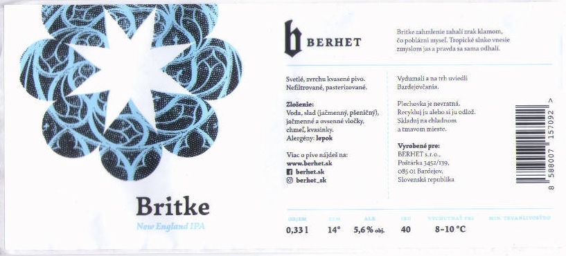 Bardejov - Berhet - Britke 0,33l plech
